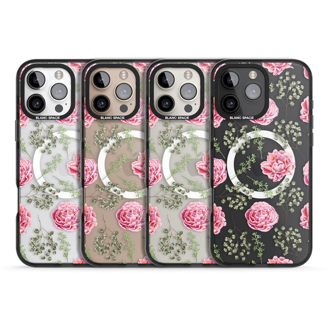 iPhone 16 Pro Max Roses & Eucalyptus Transparent Floral Black Impact Phone Case