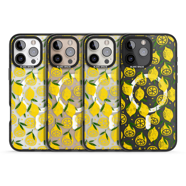 iPhone 16 Pro Max Bright Lemon Fruity Pattern Black Impact Phone Case