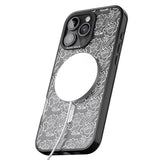 iPhone 16 Pro Max Funky Floral Patterns White on Clear Black Impact Phone Case