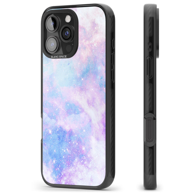 iPhone 16 Pro Max Light Blue Galaxy Pattern Design Black Impact Phone Case