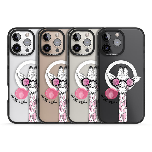 iPhone 16 Pro Max Think Pink Giraffe Black Impact Phone Case