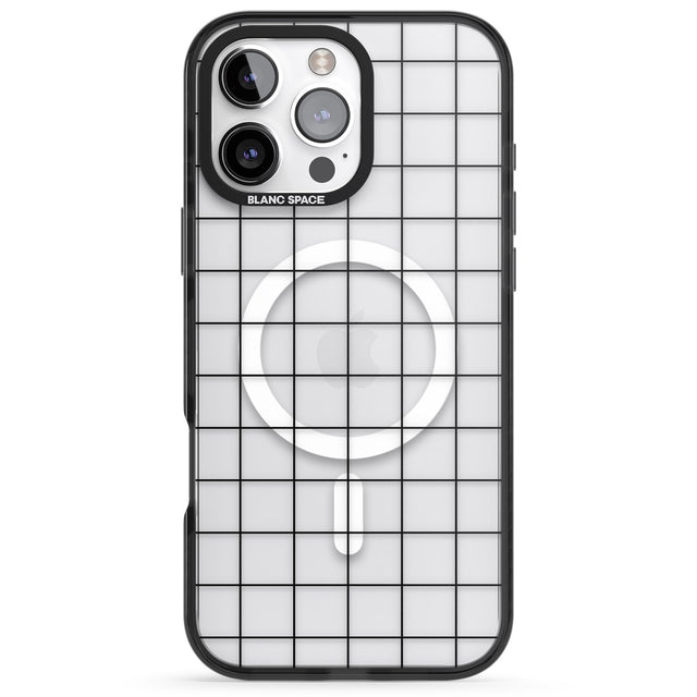 iPhone 16 Pro Max Simplistic Large Grid Pattern Black (Transparent) Black Impact Phone Case