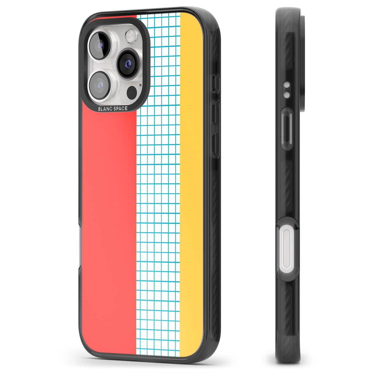 iPhone 16 Pro Max Abstract Grid Red, Blue, Yellow Black Impact Phone Case