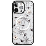 Spiders and Flowers Pattern Black Impact Magsafe Phone Case for iPhone 16 Pro, iPhone 16 Pro Max