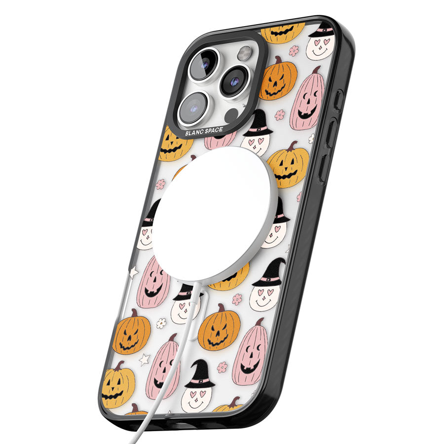 Witches and Pumpkins Pattern Black Impact Magsafe Phone Case for iPhone 16 Pro, iPhone 16 Pro Max