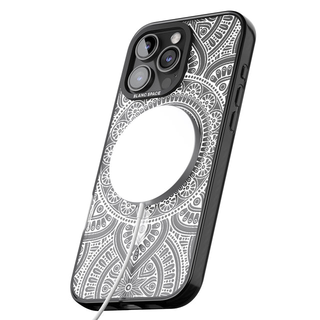 iPhone 16 Pro Max White Henna Flower Wheel Black Impact Phone Case