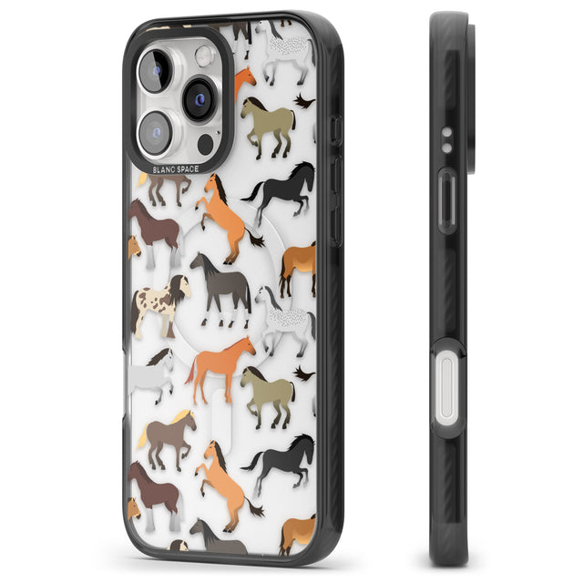 iPhone 16 Pro Max Horse Pattern Black Impact Phone Case