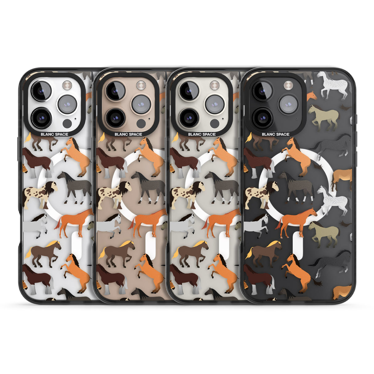 iPhone 16 Pro Max Horse Pattern Black Impact Phone Case