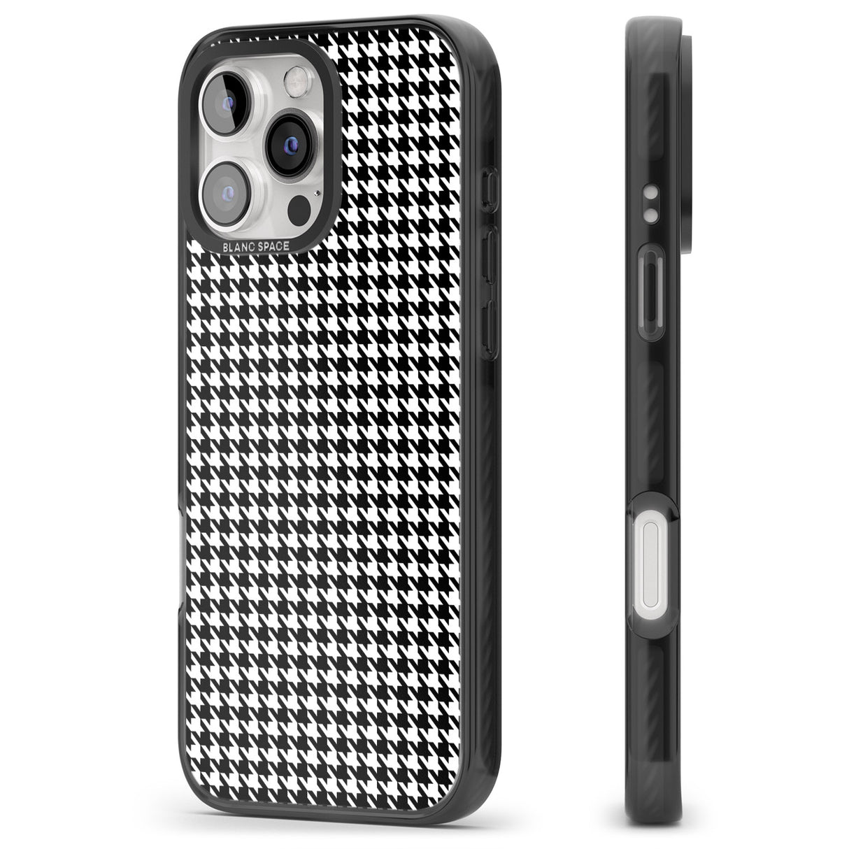 iPhone 16 Pro Max Black Houndstooth Pattern Black Impact Phone Case