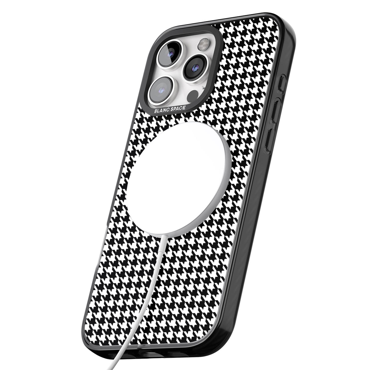 iPhone 16 Pro Max Black Houndstooth Pattern Black Impact Phone Case