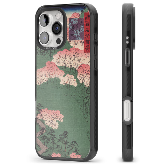 iPhone 16 Pro Max Japanese Illustration Cherry Blossom Forest Black Impact Phone Case