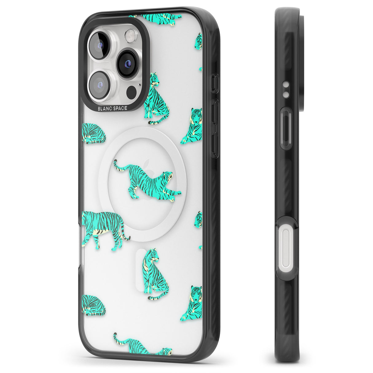 iPhone 16 Pro Max Turquoise Tiger Jungle Cat Pattern Black Impact Phone Case