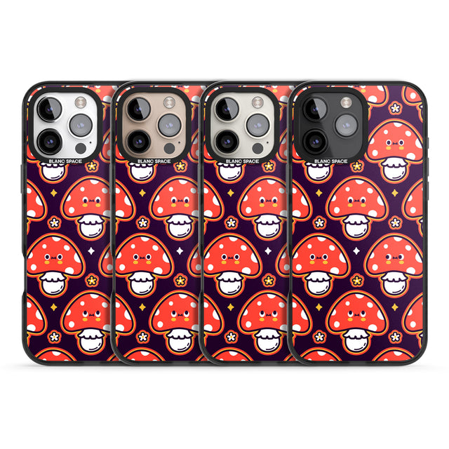 iPhone 16 Pro Max Mushroom Kawaii Pattern Black Impact Phone Case