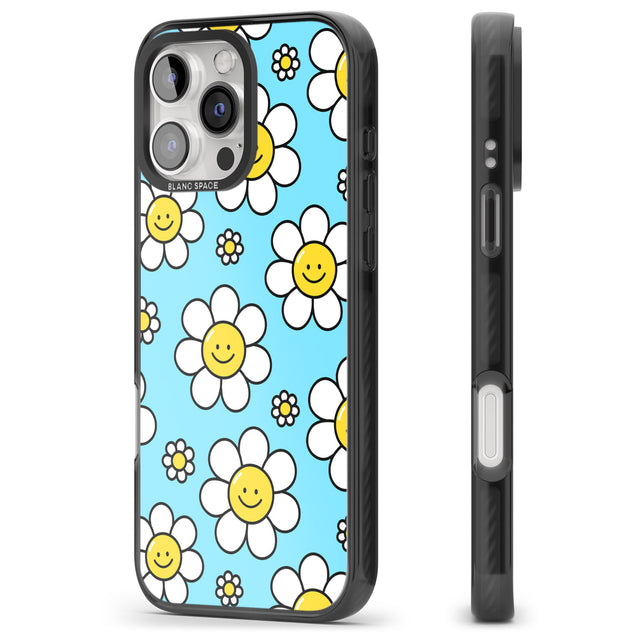 iPhone 16 Pro Max Daisy Faces Kawaii Pattern Black Impact Phone Case