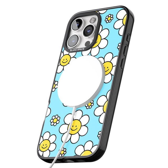 iPhone 16 Pro Max Daisy Faces Kawaii Pattern Black Impact Phone Case