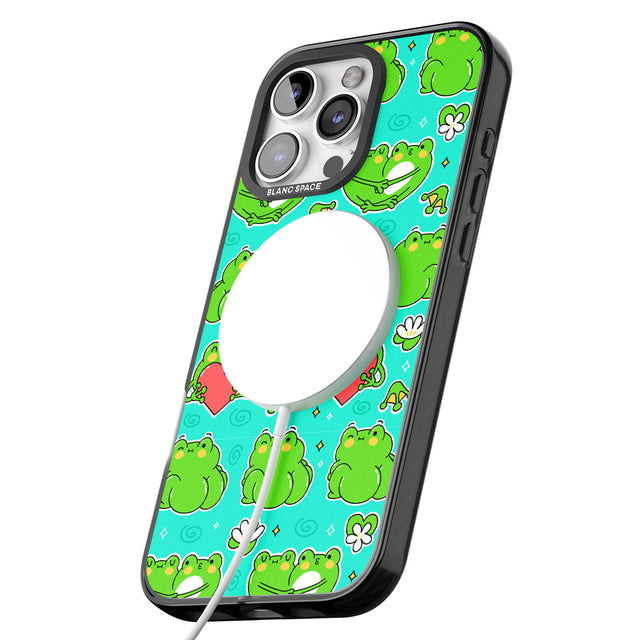 iPhone 16 Pro Max Frog Booty Kawaii Pattern Black Impact Phone Case