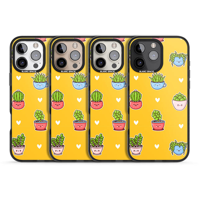 iPhone 16 Pro Max Plant Faces Kawaii Pattern Black Impact Phone Case