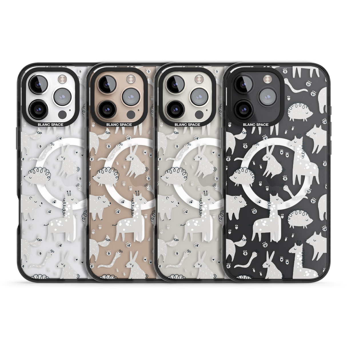 iPhone 16 Pro Max Adorable Mixed Animals Pattern (Clear) Black Impact Phone Case