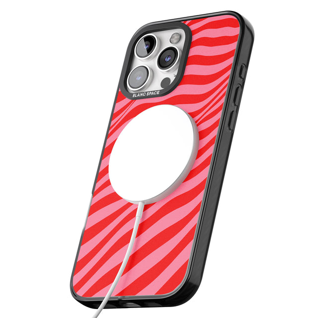 iPhone 16 Pro Max Pink & Red Distorted Line Black Impact Phone Case