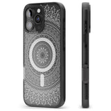 iPhone 16 Pro Max Large White Mandala Design Black Impact Phone Case