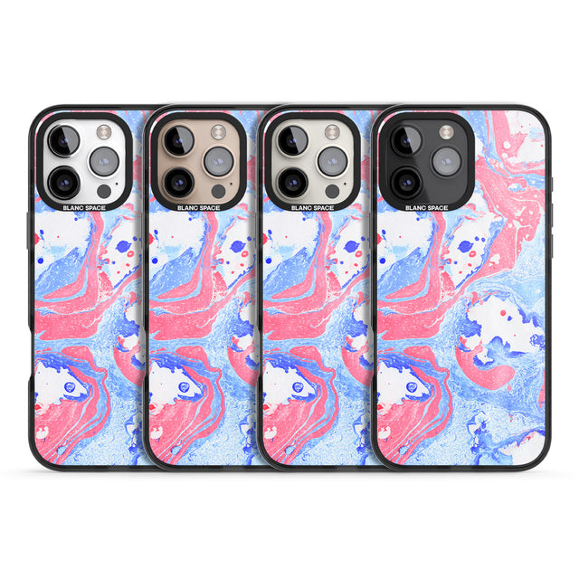 iPhone 16 Pro Max Pink, Blue & White Marbled Paper Pattern Black Impact Phone Case