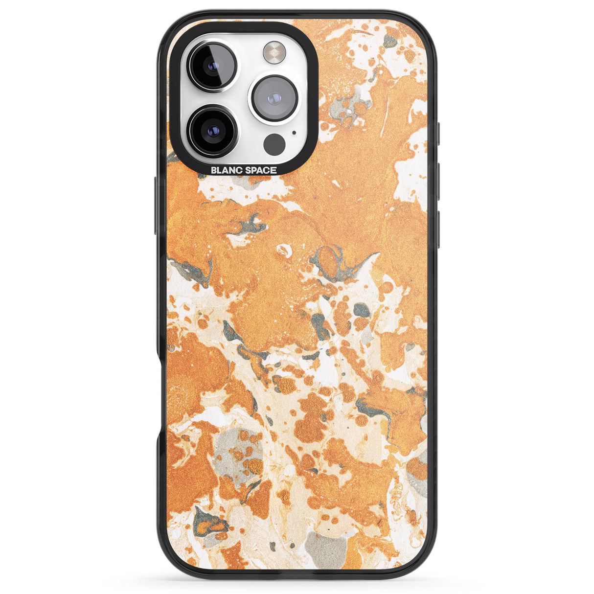 iPhone 16 Pro Max Orange Marbled Paper Pattern Black Impact Phone Case