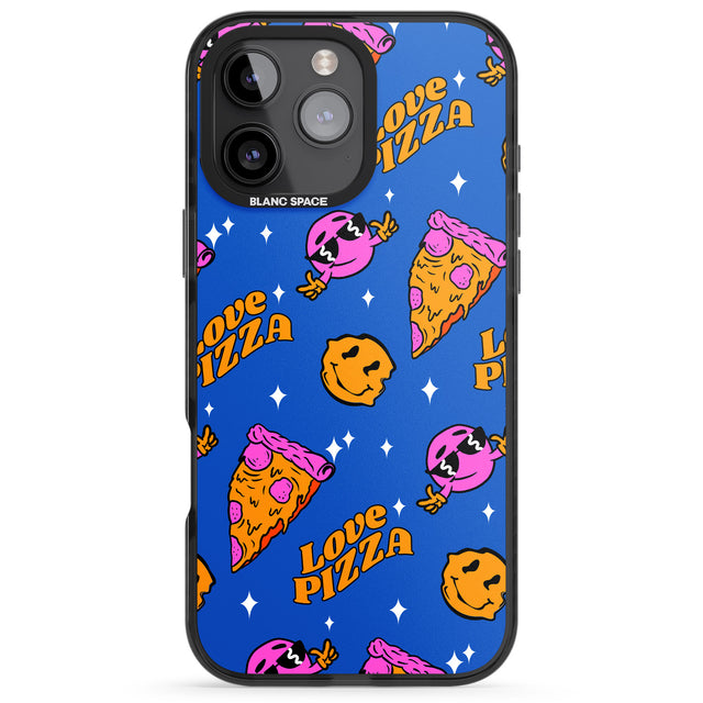 iPhone 16 Pro Max Psychedelic Love Pizza Pattern Black Impact Phone Case