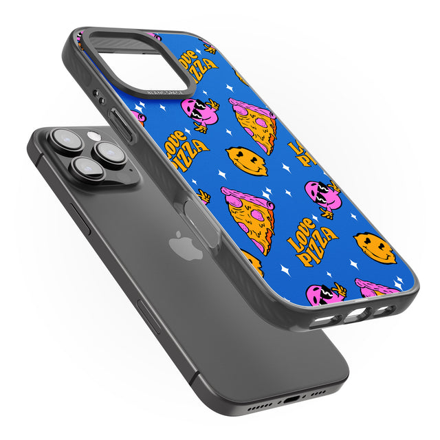 iPhone 16 Pro Max Psychedelic Love Pizza Pattern Black Impact Phone Case