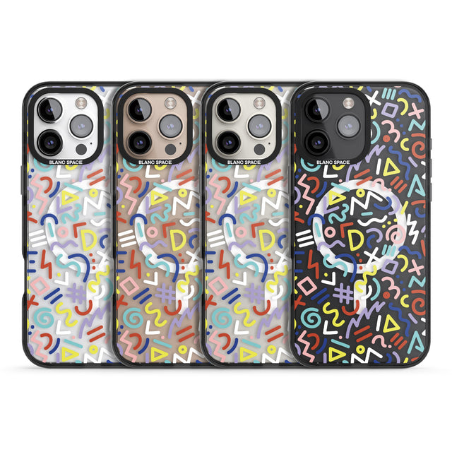 iPhone 16 Pro Max Colourful Mixed Shapes Retro Pattern Design Black Impact Phone Case