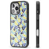 iPhone 16 Pro Max Blue & Yellow Shapes Memphis Retro Pattern Design Black Impact Phone Case