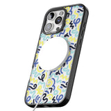 iPhone 16 Pro Max Blue & Yellow Shapes Memphis Retro Pattern Design Black Impact Phone Case