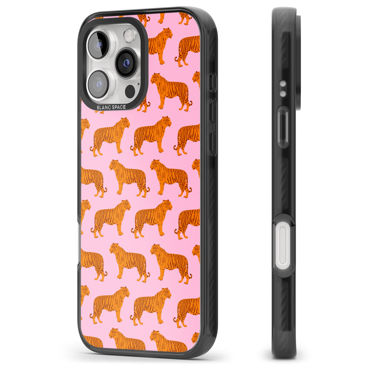 iPhone 16 Pro Max Tigers on Pink Pattern Black Impact Phone Case