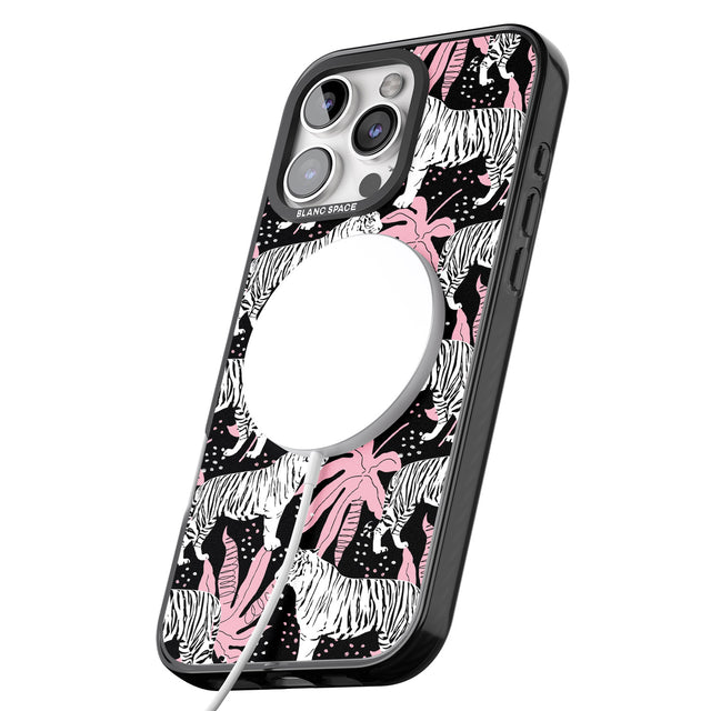 iPhone 16 Pro Max White Tigers on Black Pattern Black Impact Phone Case