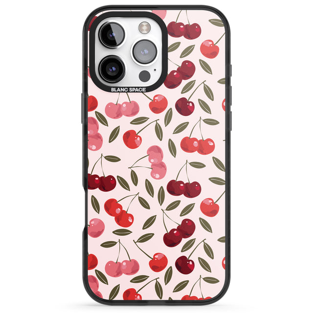 iPhone 16 Pro Max Fruity & Fun Patterns Cherries Black Impact Phone Case