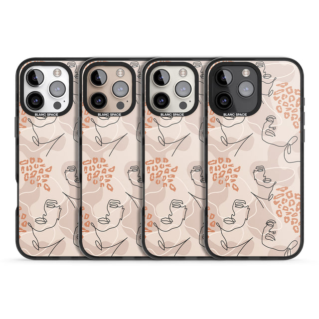 iPhone 16 Pro Max Leopard Print Stylish Abstract Faces Black Impact Phone Case