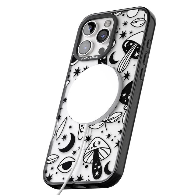 iPhone 16 Pro Max Psychedelic Mushrooms Pattern Black Impact Phone Case