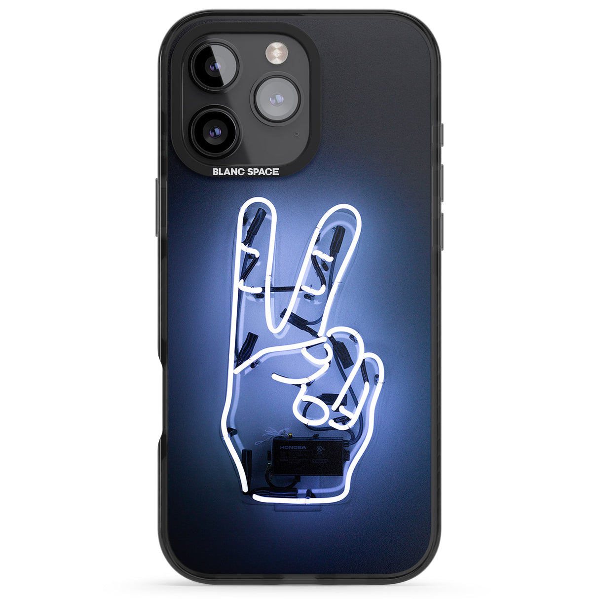 iPhone 16 Pro Max Peace Sign Hand Neon Sign Black Impact Phone Case