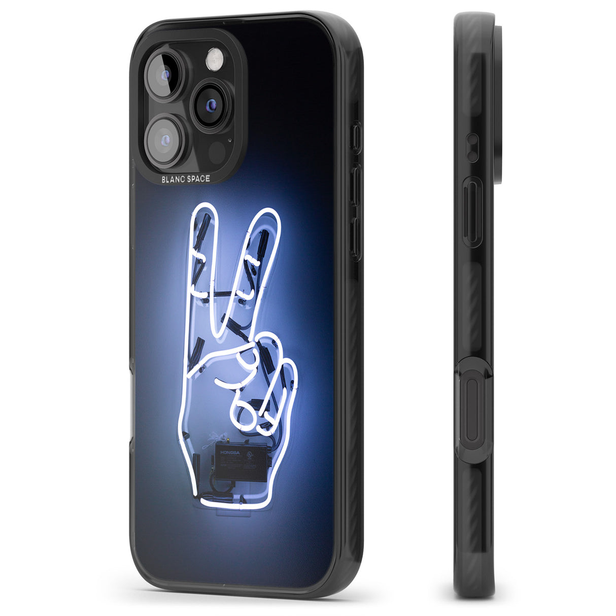 iPhone 16 Pro Max Peace Sign Hand Neon Sign Black Impact Phone Case