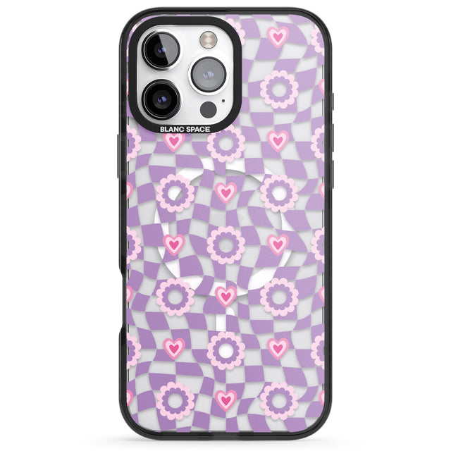 iPhone 16 Pro Max Checkered Love Pattern Black Impact Phone Case