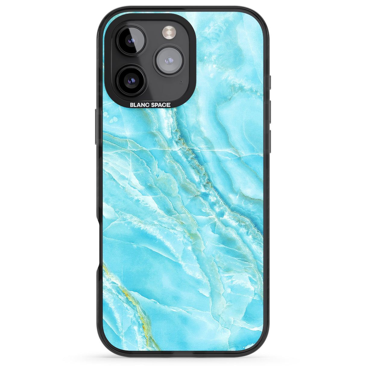 iPhone 16 Pro Max Bright Blue Onyx Marble Black Impact Phone Case