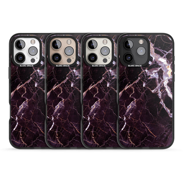 iPhone 16 Pro Max Black, Purple & Yellow shattered Marble Black Impact Phone Case