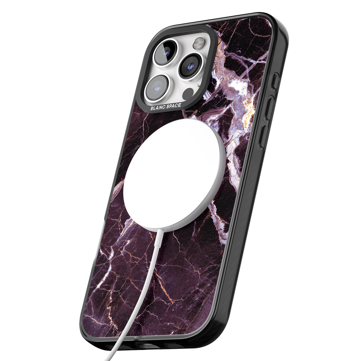 iPhone 16 Pro Max Black, Purple & Yellow shattered Marble Black Impact Phone Case