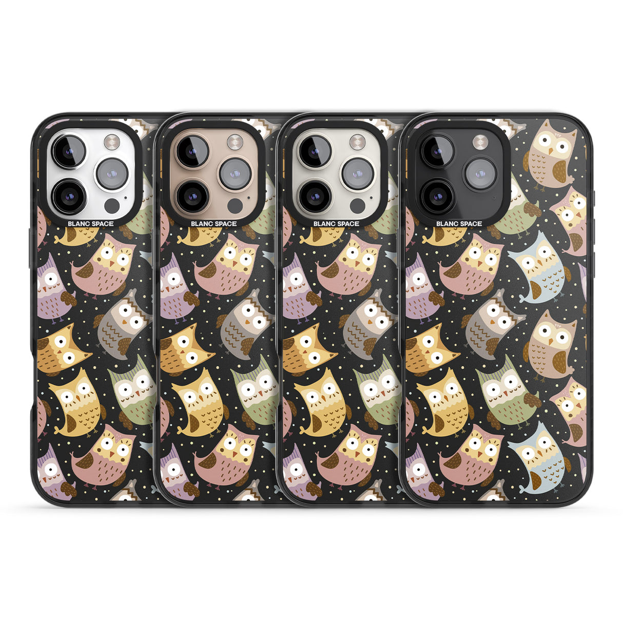 iPhone 16 Pro Max Cute Owl Pattern Black Impact Phone Case