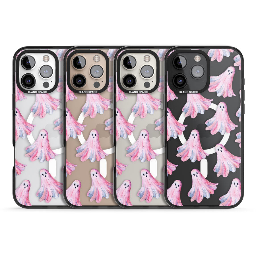 Pink Ghosts Black Impact Magsafe Phone Case for iPhone 16 Pro, iPhone 16 Pro Max