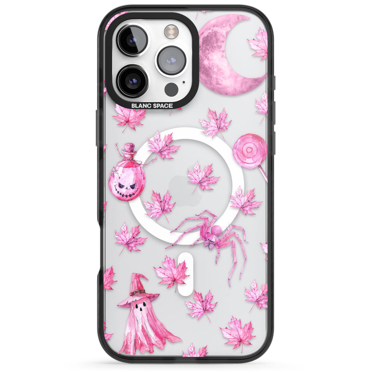 Pink Moon & Maple Black Impact Magsafe Phone Case for iPhone 16 Pro, iPhone 16 Pro Max