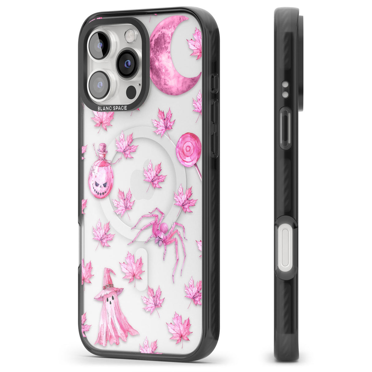 Pink Moon & Maple Black Impact Magsafe Phone Case for iPhone 16 Pro, iPhone 16 Pro Max