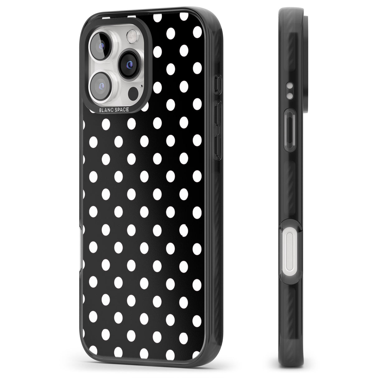 iPhone 16 Pro Max Designer Chic Black Polka Dot Black Impact Phone Case