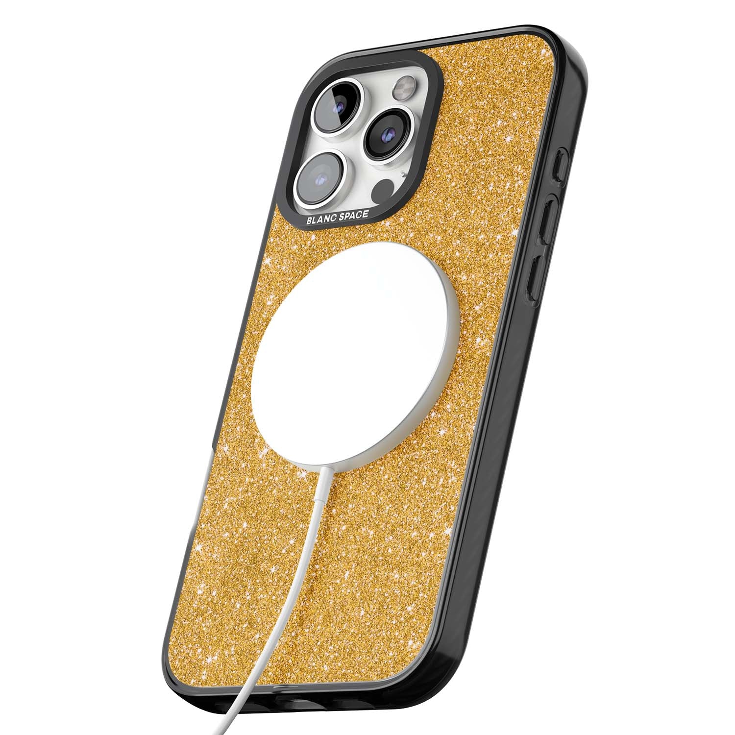 Gold Glitter gold glitter iPhone case featuring a shimmering sparkle wallpaper design in luxury gold | Black Impact Magsafe case for iPhone 16 Pro, iPhone 16 Pro Max