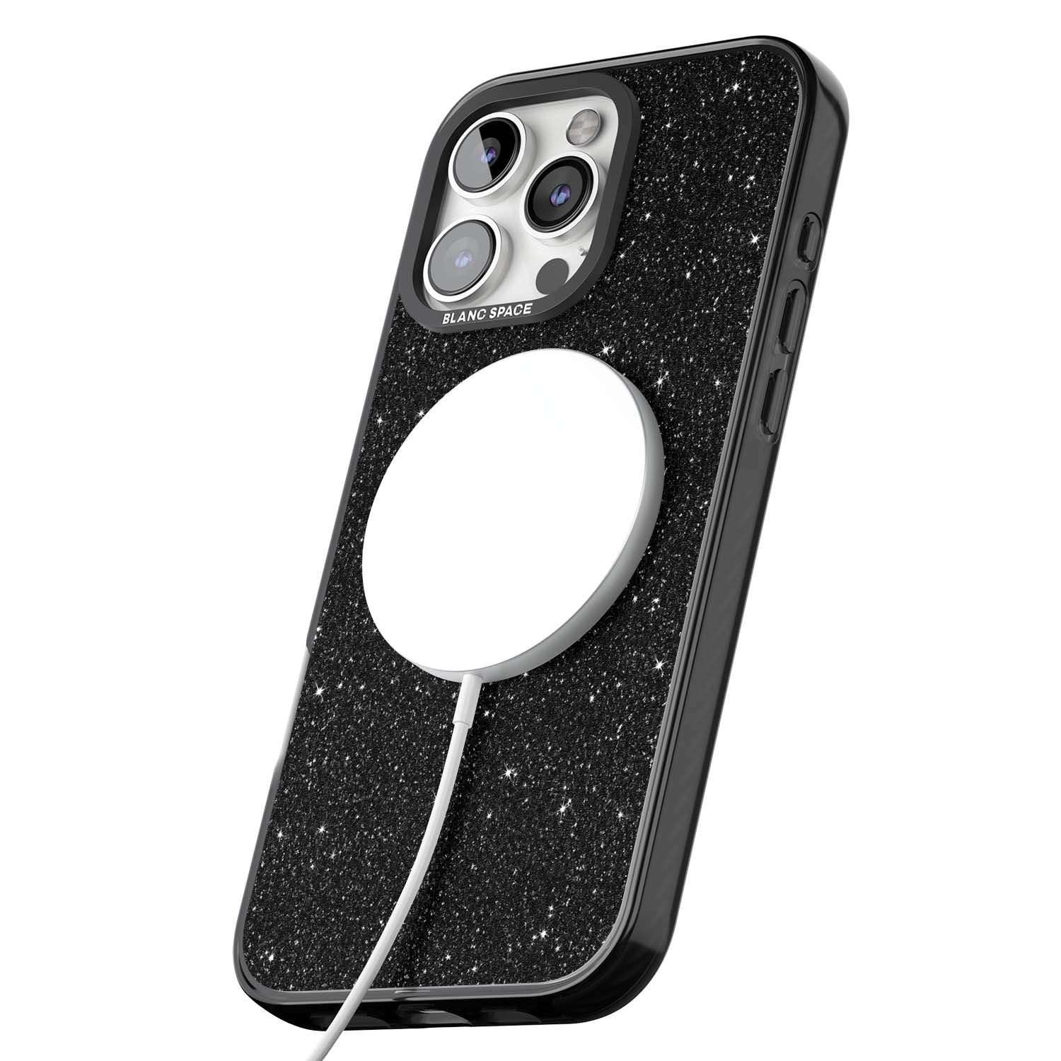 Black Glitter black glitter iPhone case featuring an all-over sparkly shimmer pattern on a jet black base | Black Impact Magsafe case for iPhone 16 Pro, iPhone 16 Pro Max