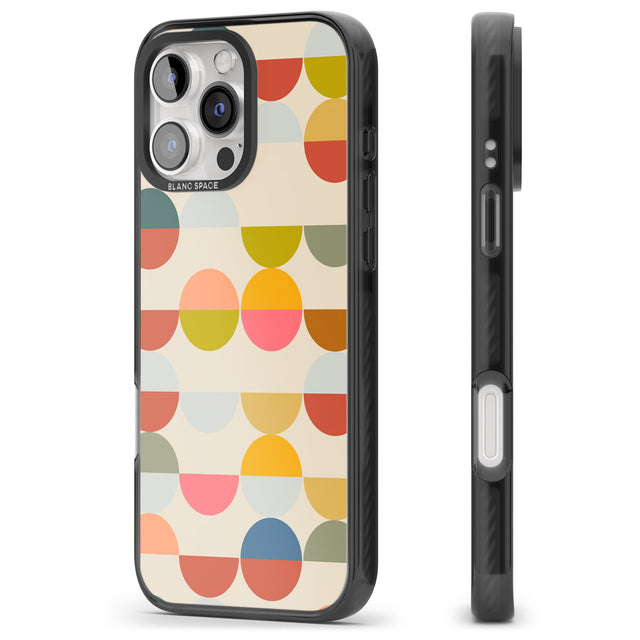 iPhone 16 Pro Max Abstract Retro Shapes: Colourful Circles Black Impact Phone Case